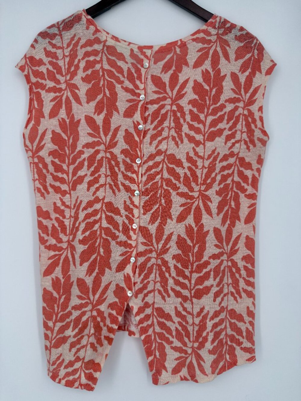 Rachel Zoe Linen Tropical Leaf Print Button Back Summer Blouse Orange L
